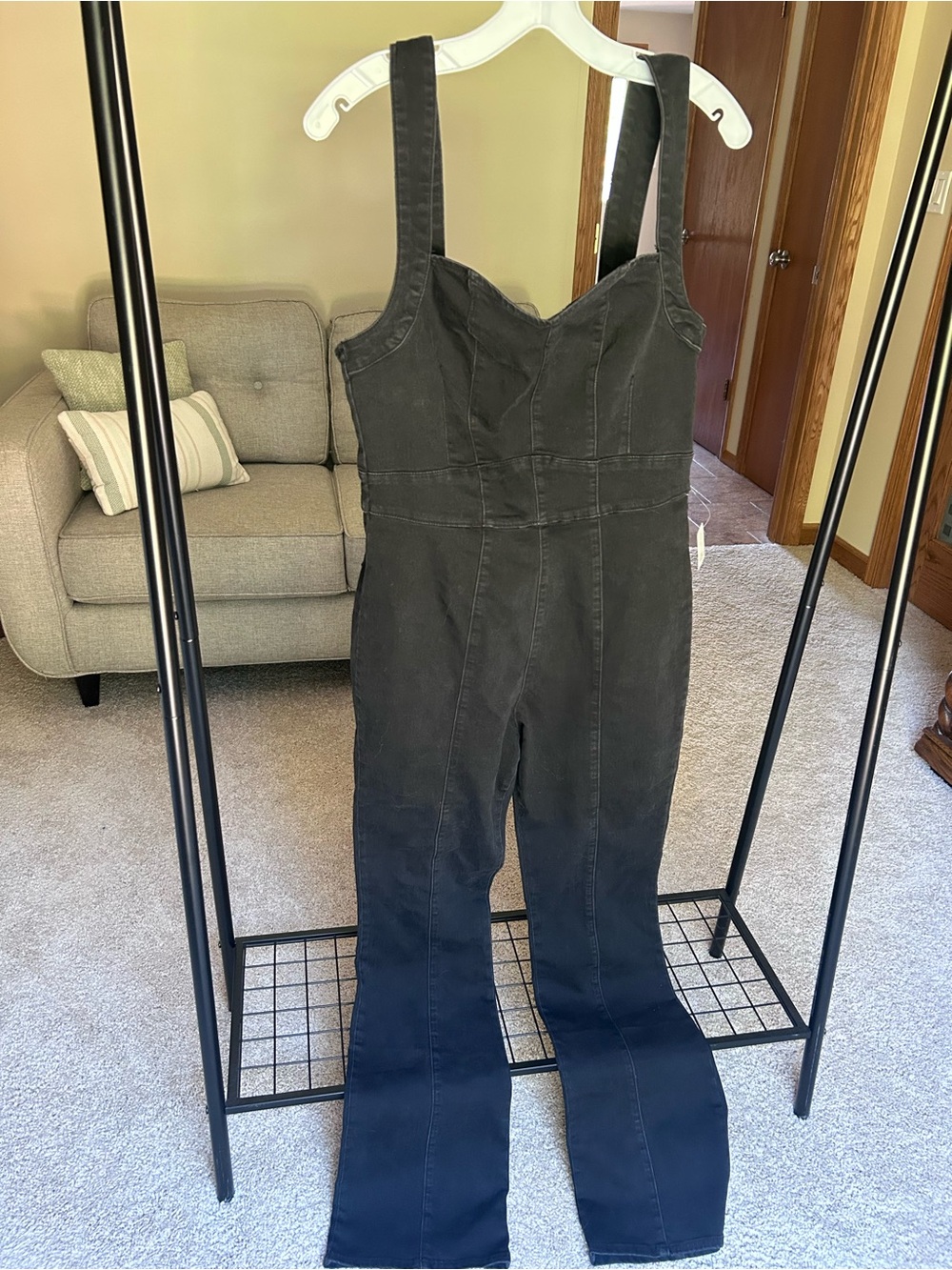 Free People Black Denim Bustier Jumpsuit